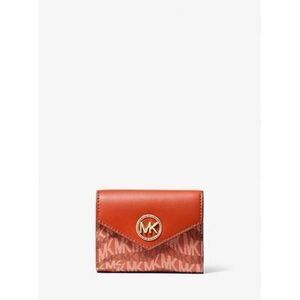 Michael Kors Greenwich Small Animal Print Logo Wallet Orange One Size